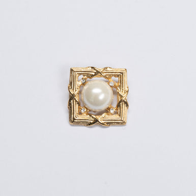 Faux Pearl Centered Gold Square Button