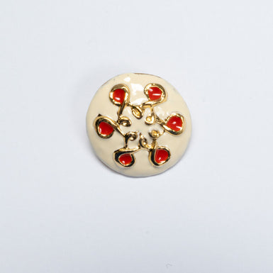 Round Ivory & Red Patterned Button