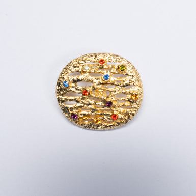 Multi-Coloured Diamanté Hollow Gold Round Button