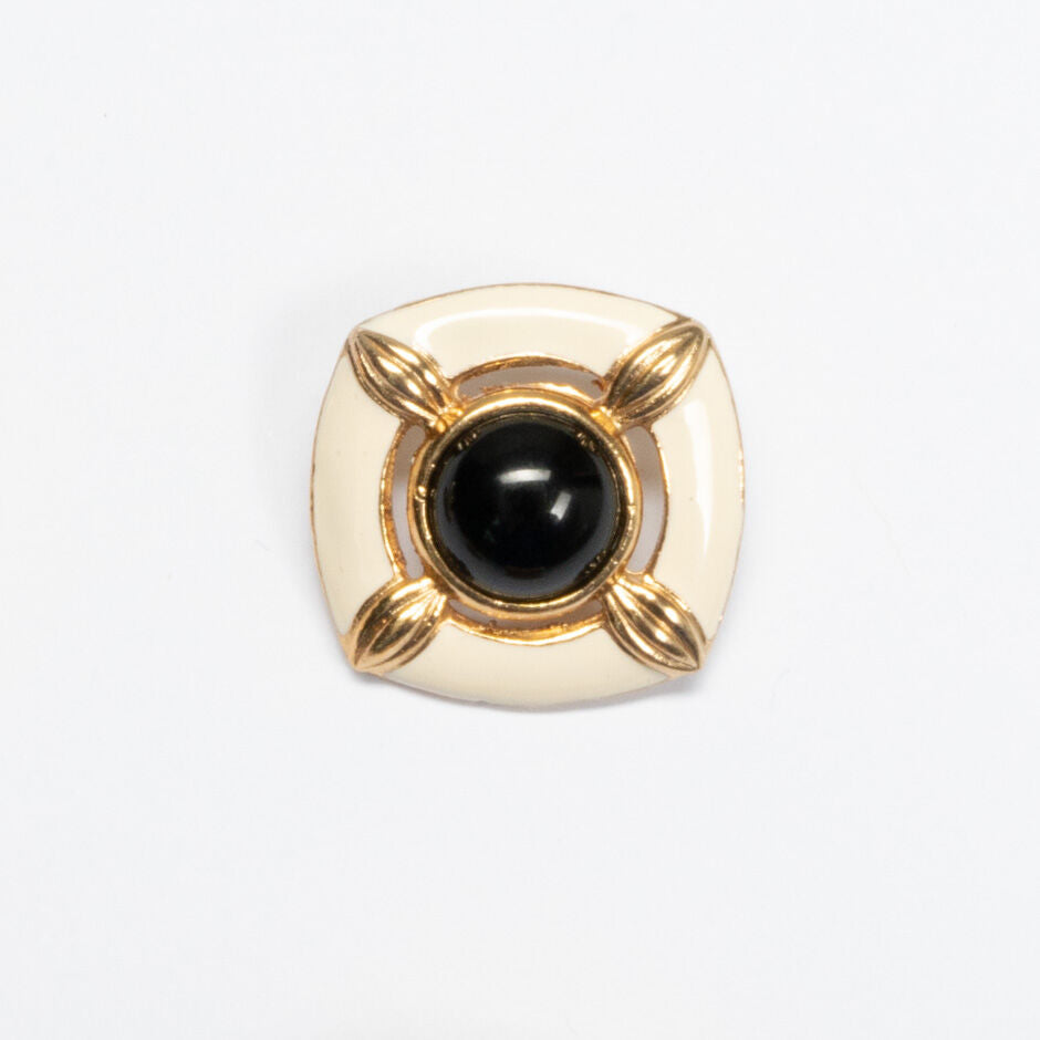 Black Centered Cream & Gold Button