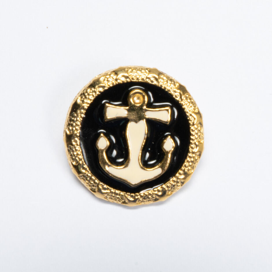 Black Anchor Centred Round Button
