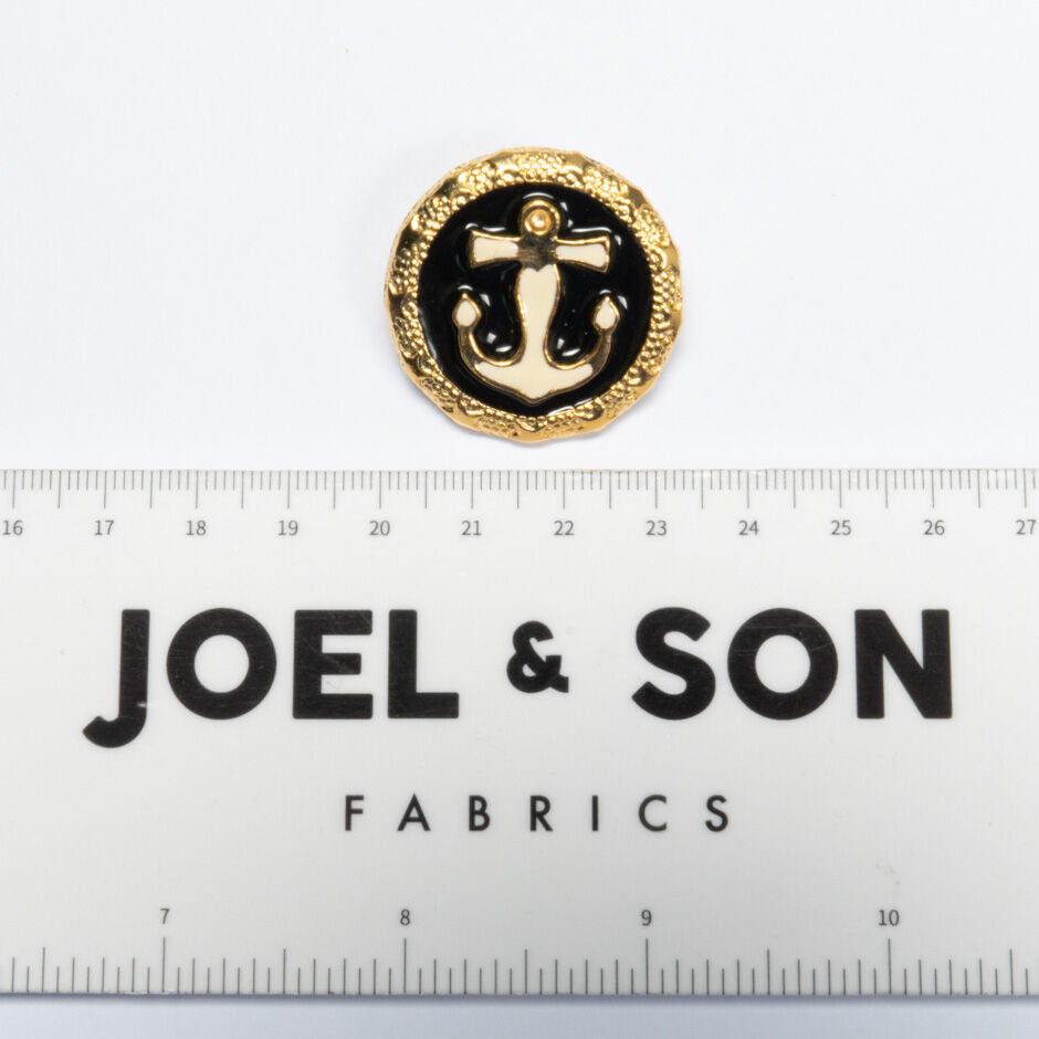 Black Anchor Centred Round Button