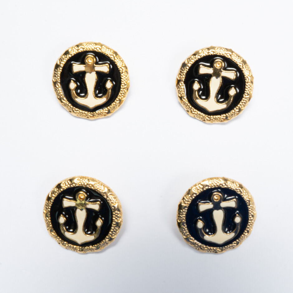 Black Anchor Centred Round Button