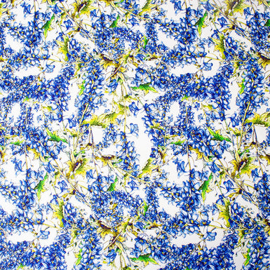 Rich Blue Floral Printed White Cotton Piqué