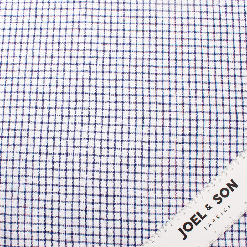 Navy Blue Graph Check Pure Linen