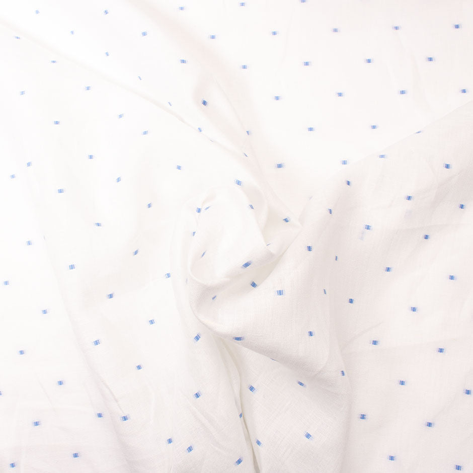 Blue Spotted White Superfine Pure Linen Shirting