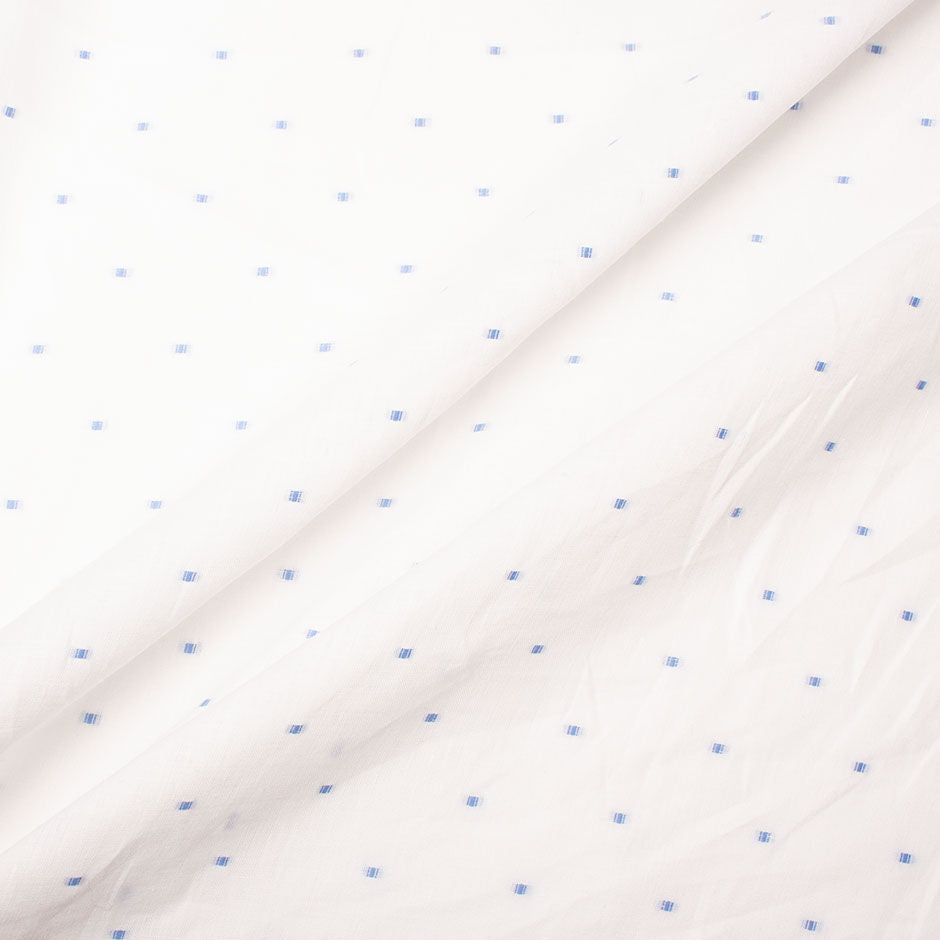 Blue Spotted White Superfine Pure Linen Shirting
