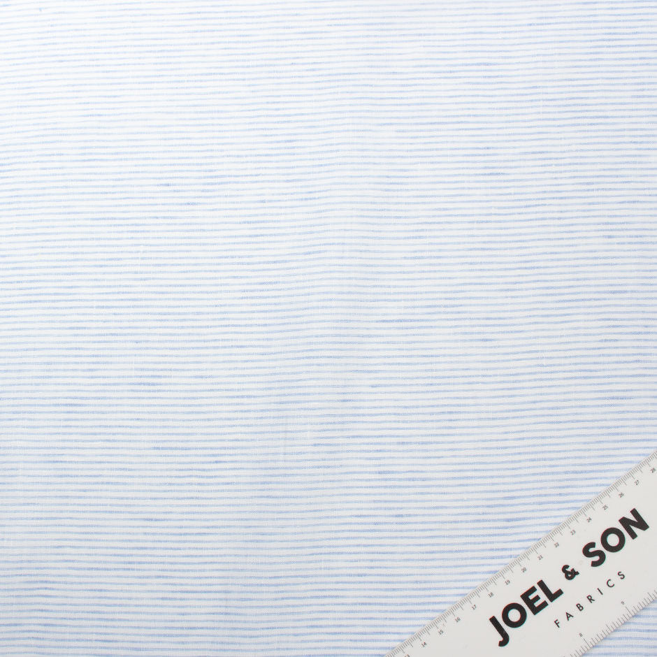 Soft Blue Striped White Pure Linen