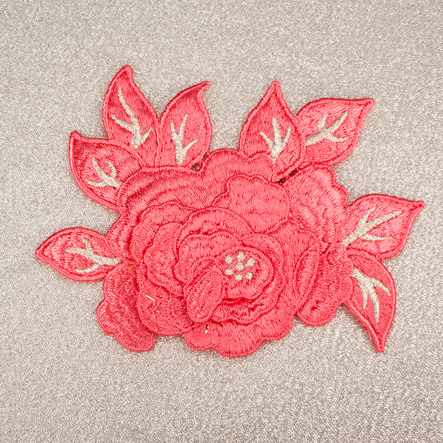 Salmon PInk/Slver Metallic Flower Motif