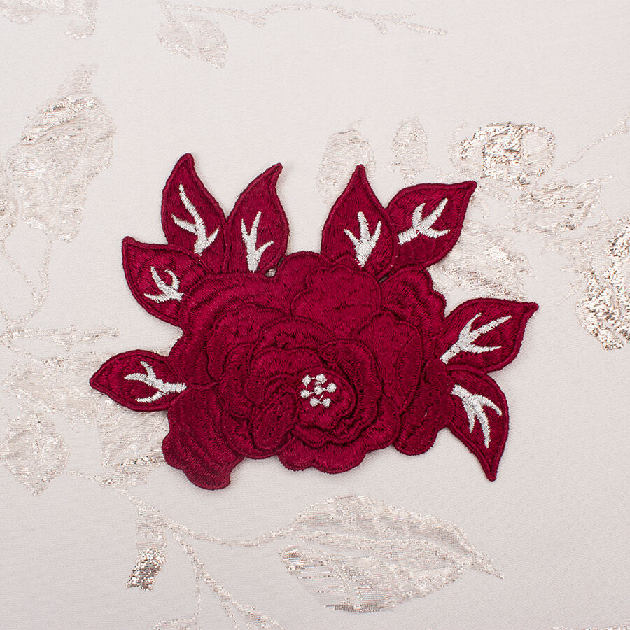Maroon/Silver Metallic Flower Motif