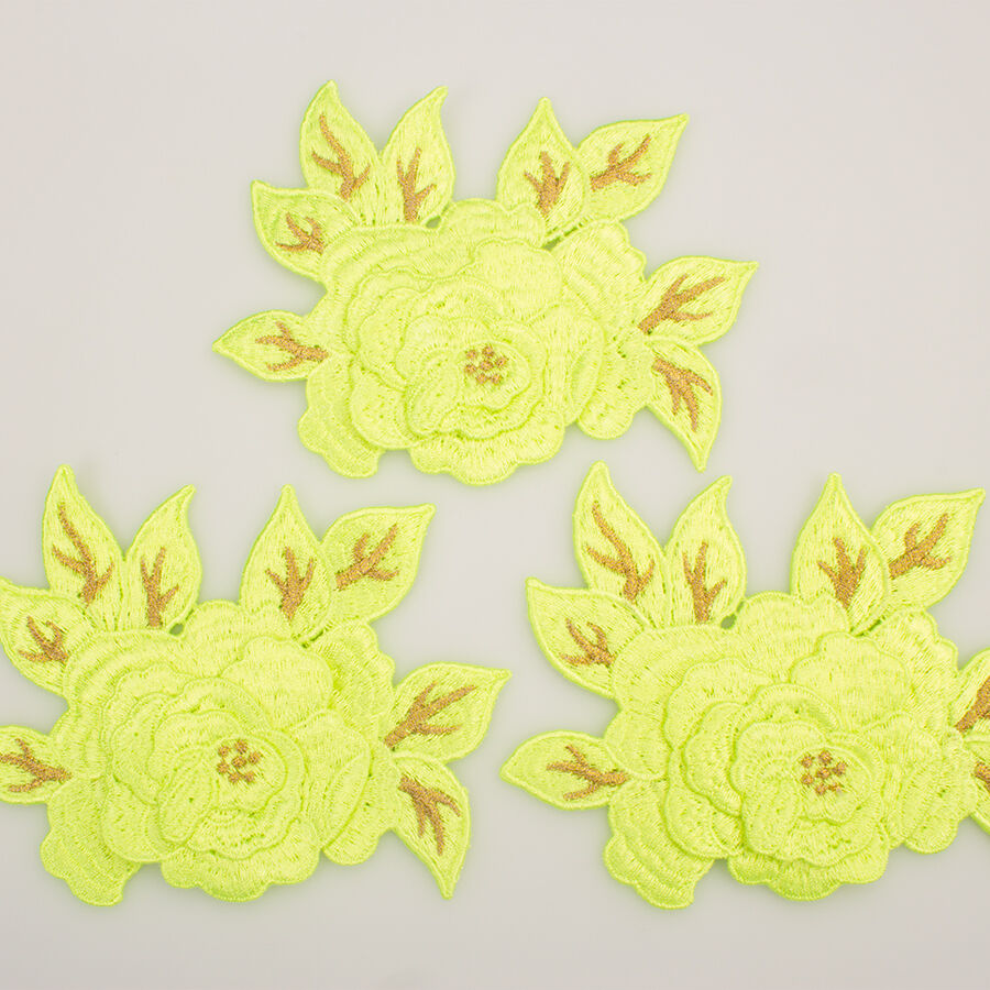 Neon Green/Gold Metallic Flower Motif