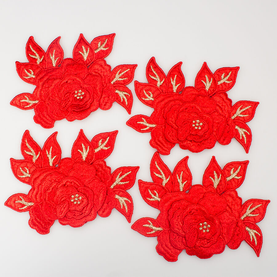 Vibrant Red Gold Metallic Flower Motif