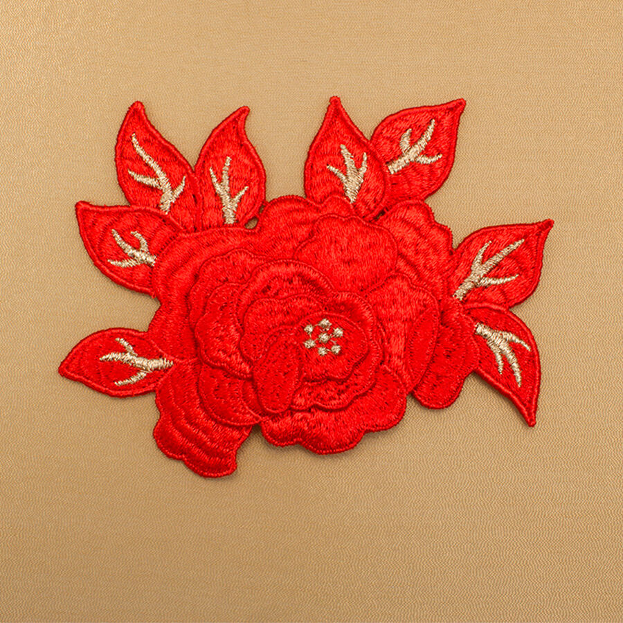 Vibrant Red Gold Metallic Flower Motif