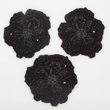 Black Metallic Guipure Flower Motif