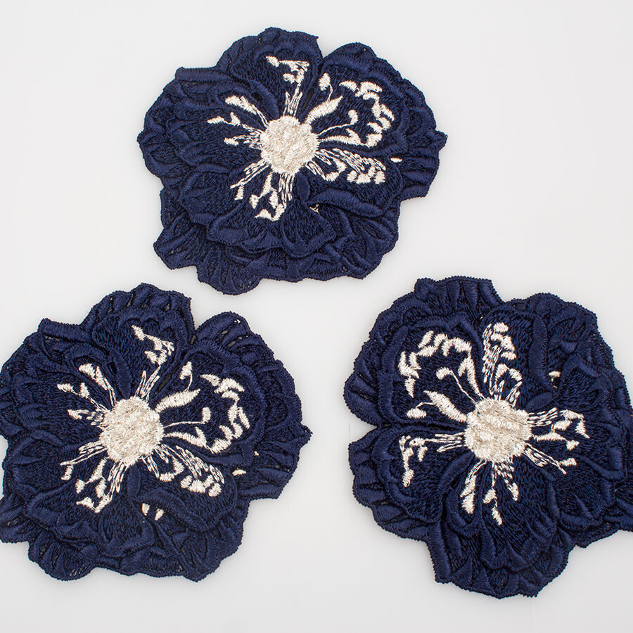 Navy/Silver Metallic Flower Motif