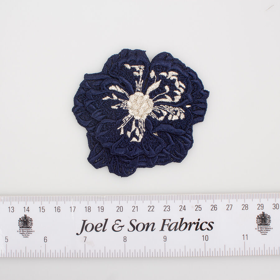 Navy/Silver Metallic Flower Motif
