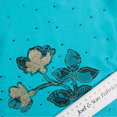 Turquoise Floral Embroidered Silk Satin (A 3.40m Piece)