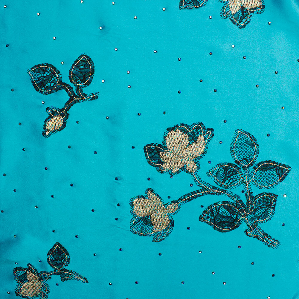 Turquoise Floral Embroidered Silk Satin (A 3.40m Piece)