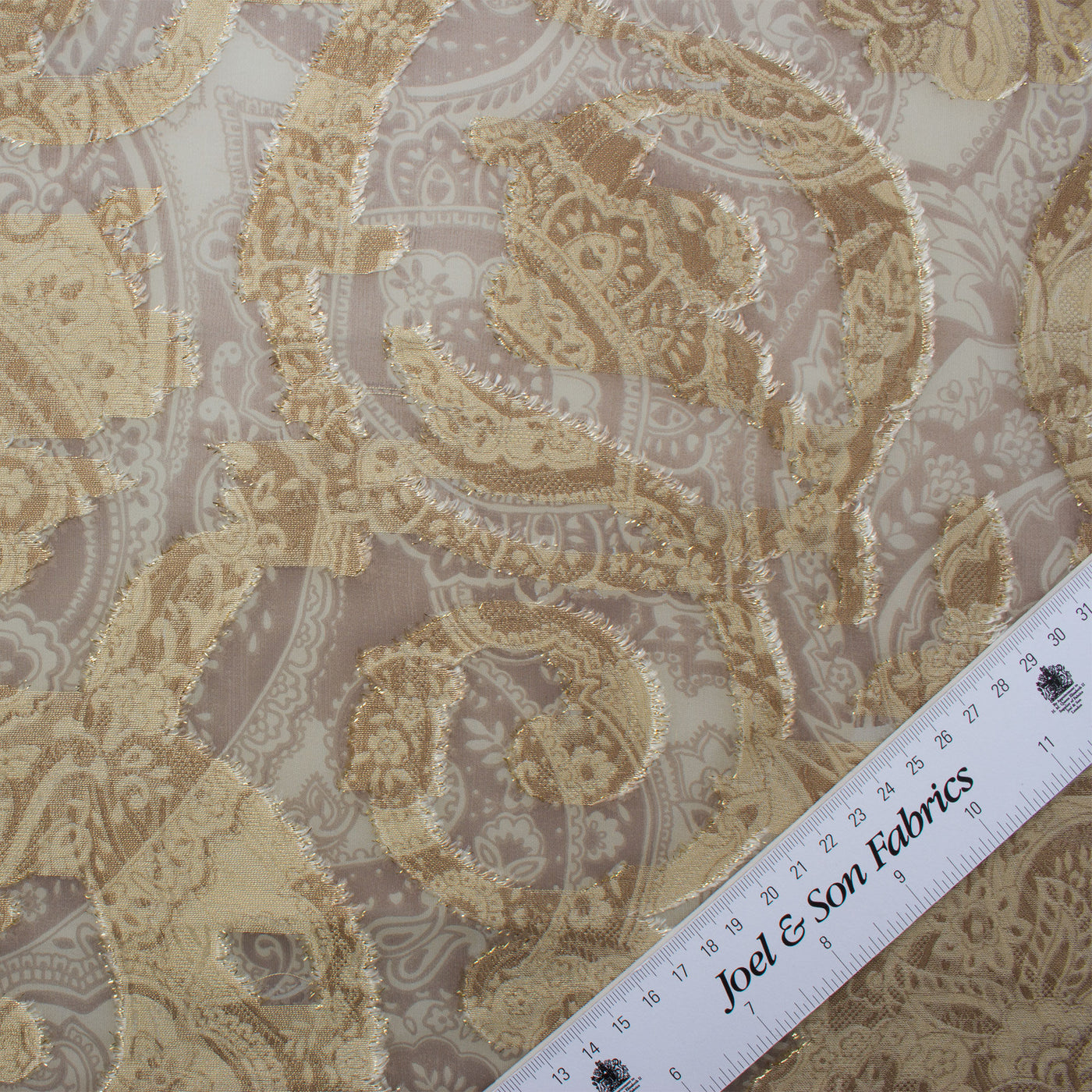 Gold and Beige Metallic Fil Coupe Silk (Sold as a 1.40m Piece)