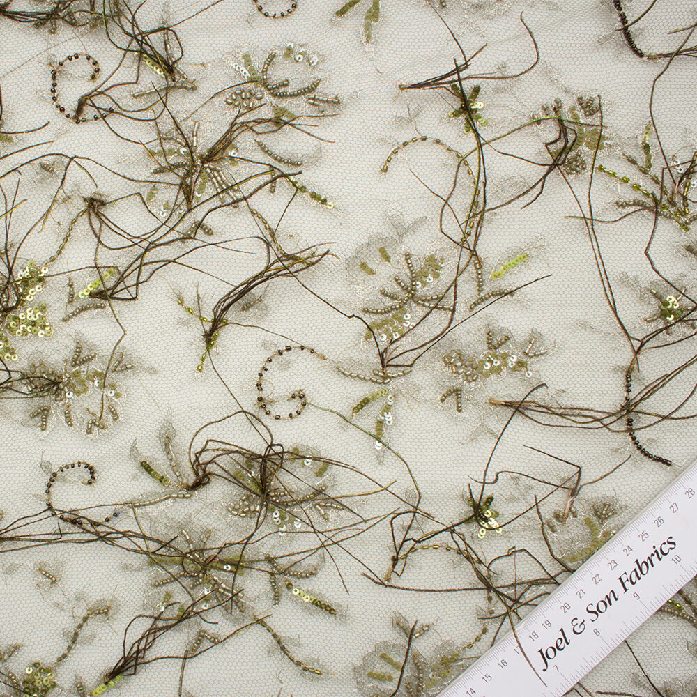 Olive Green Embroidered Lace (A 1.70m Piece)