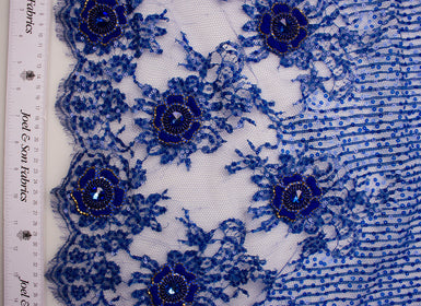 Royal Blue Beaded Tulle (A 2.55m Piece)