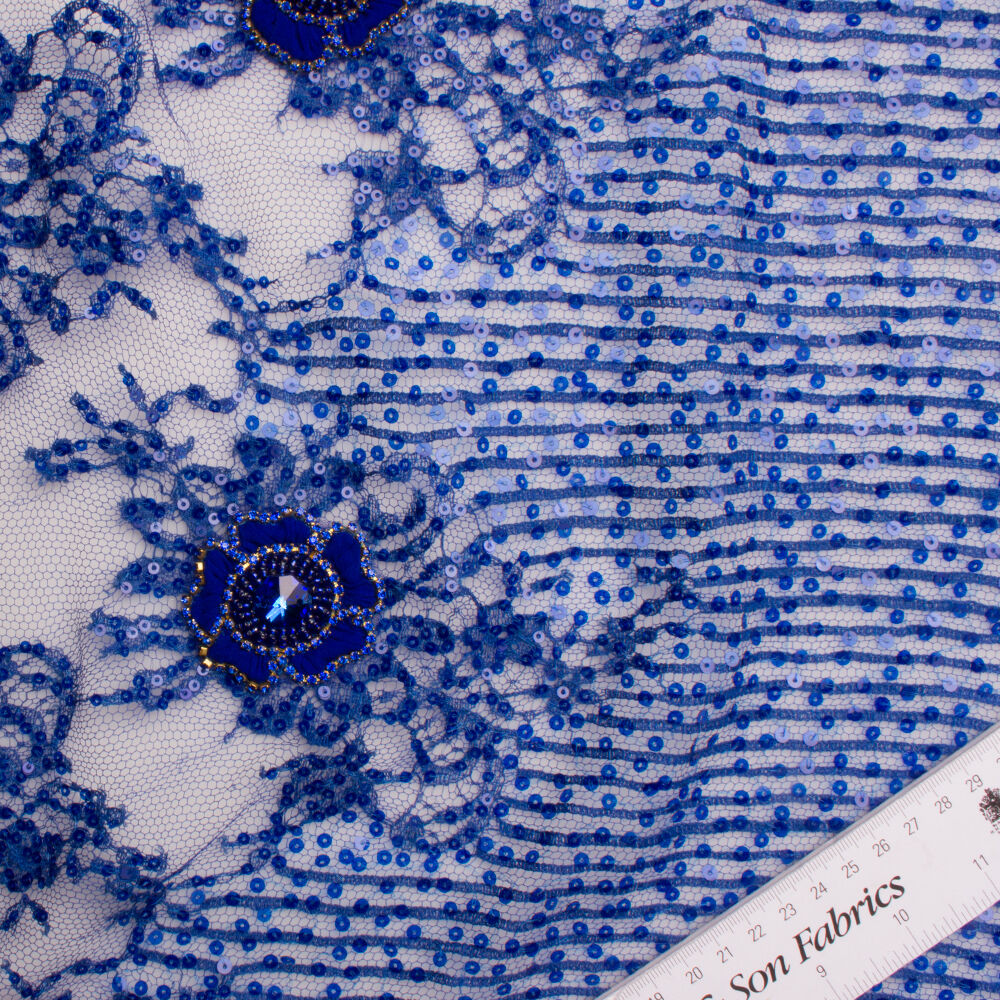 Royal Blue Beaded Tulle (A 2.55m Piece)