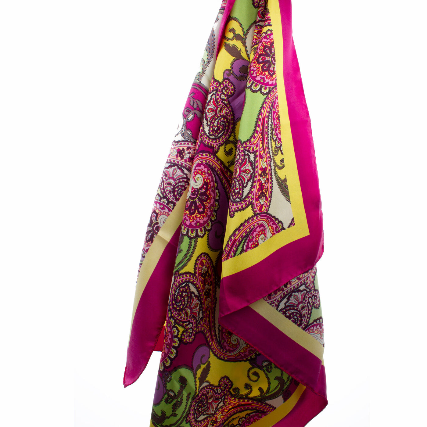 Fuchsia Pink & Yellow Paisley Printed Silk Scarf