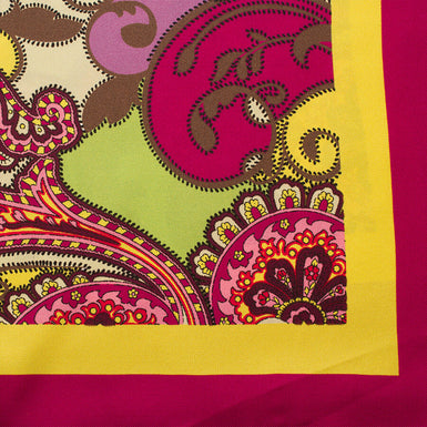 Fuchsia Pink & Yellow Paisley Printed Silk Scarf