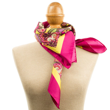 Fuchsia Pink & Yellow Paisley Printed Silk Scarf