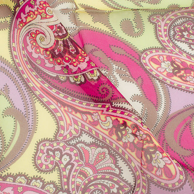 Pink & Yellow Paisley Printed Silk Chiffon Scarf