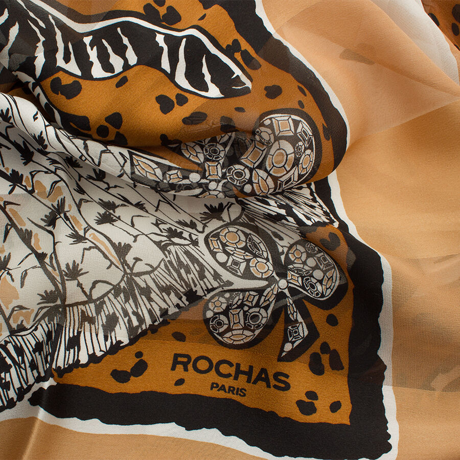 Brown Printed Pure Silk Scarf