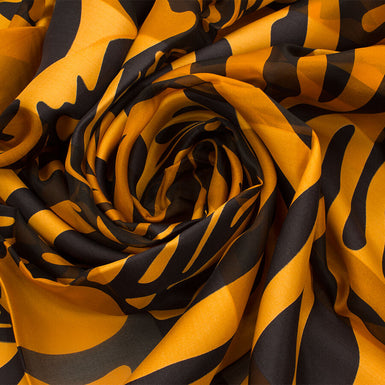 Orange & Black Satinised Chiffon Silk Scarf