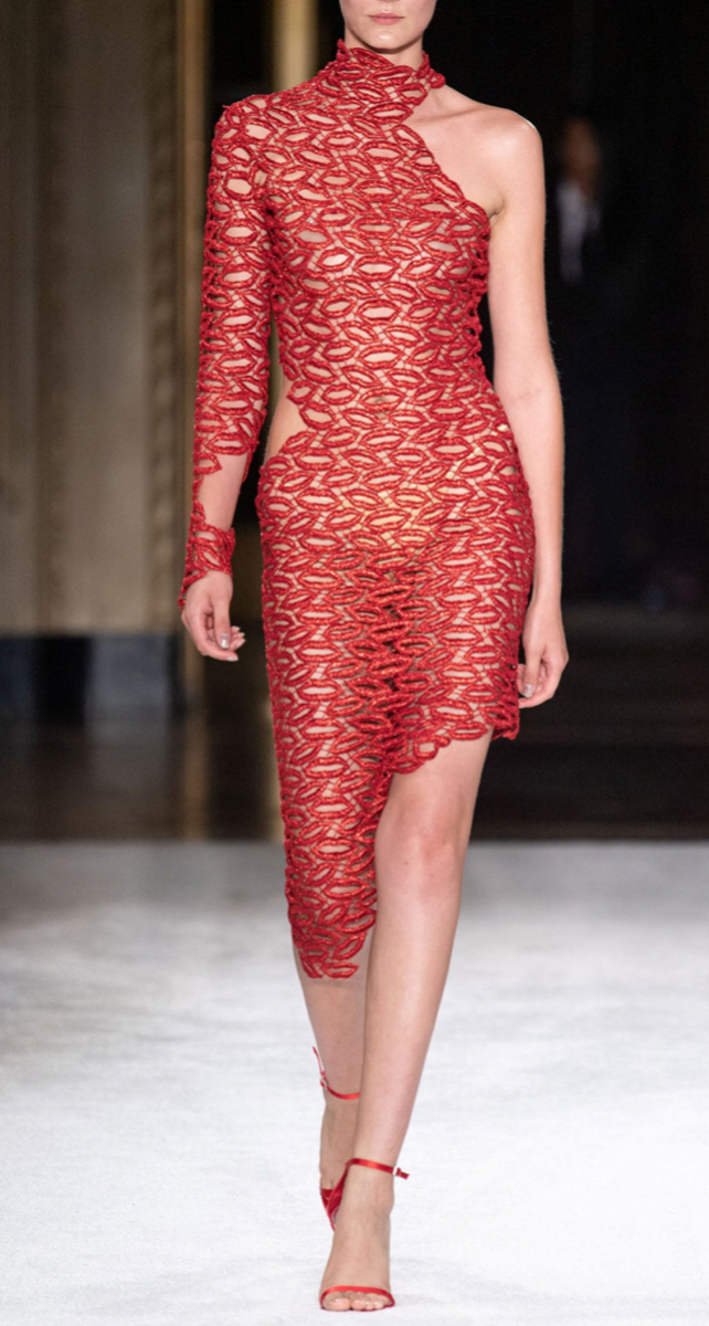 Red Metallic Guipure Lace