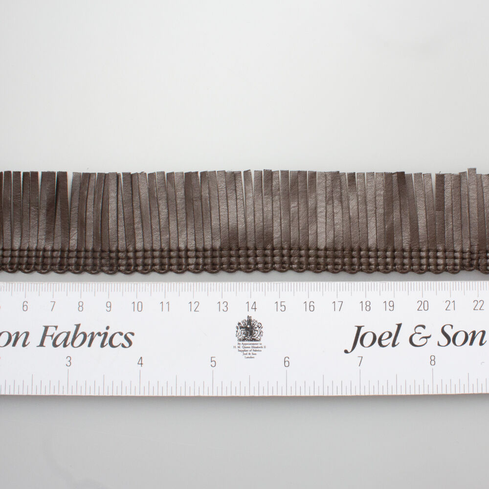 Brown Leather Look Fringed Trim