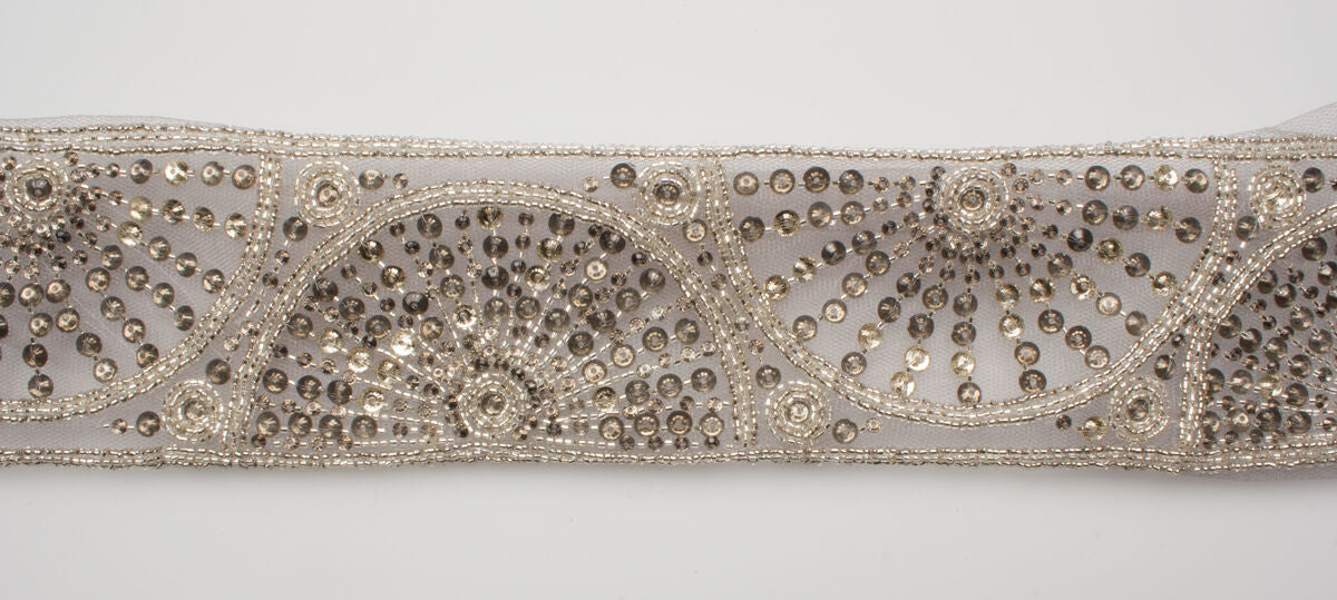 Silver & Grey Beaded Tulle Trim