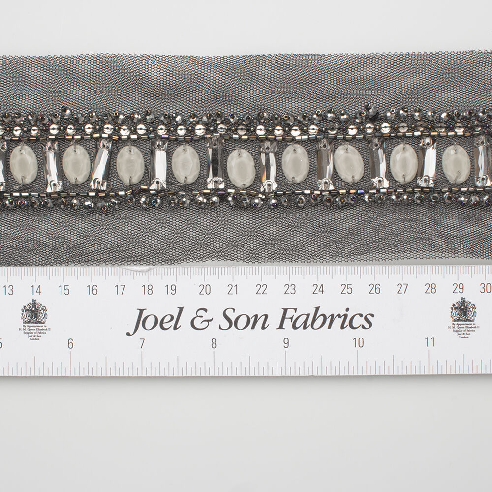 Black/Ivory Beaded Tulle Trim
