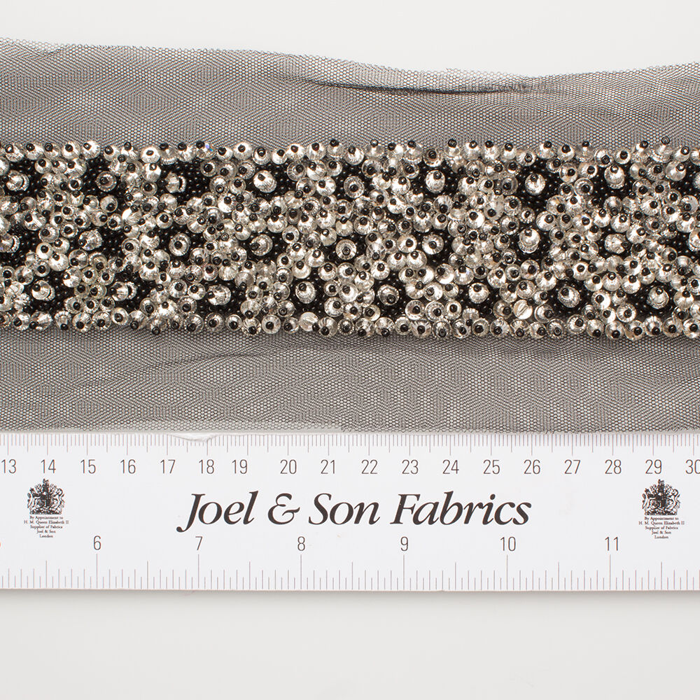 Wide Clear Bead / Black Tulle Trim
