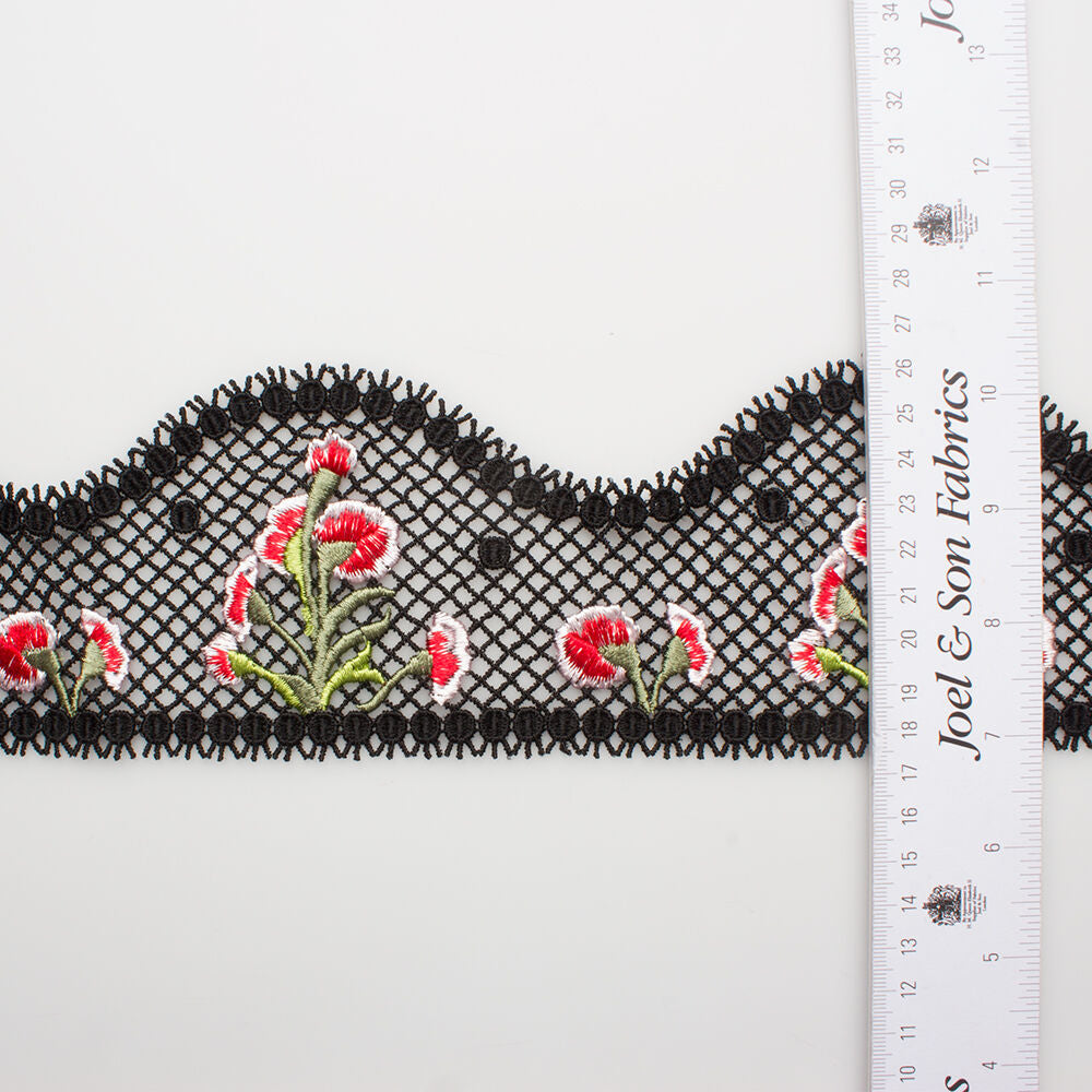 Red/White Floral/Black Guipure Trim
