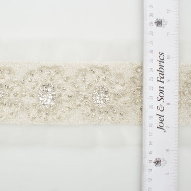 Silver Embroidered Beaded Trim