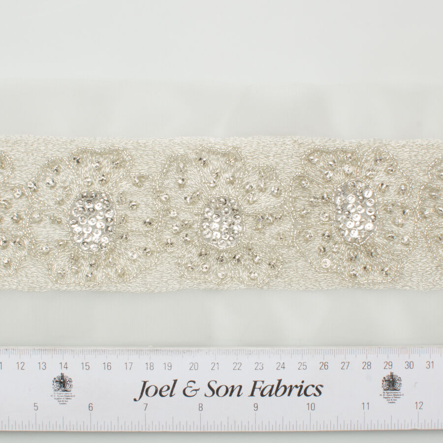 Silver Embroidered Beaded Trim