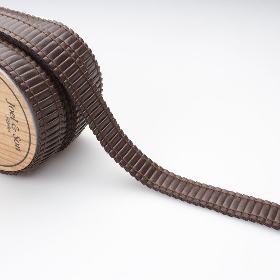 Brown Leather Look Pleated Trim
