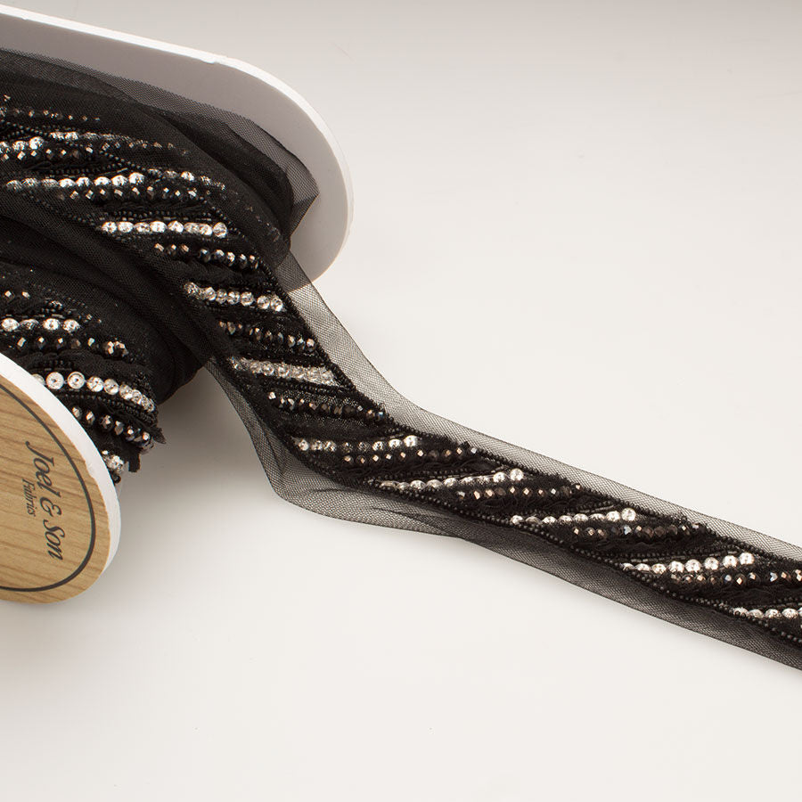 Black Multi Striped Beaded Trim