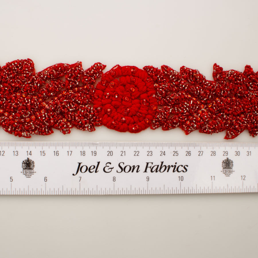 Red 'Flower & Leaves' Beaded Trim