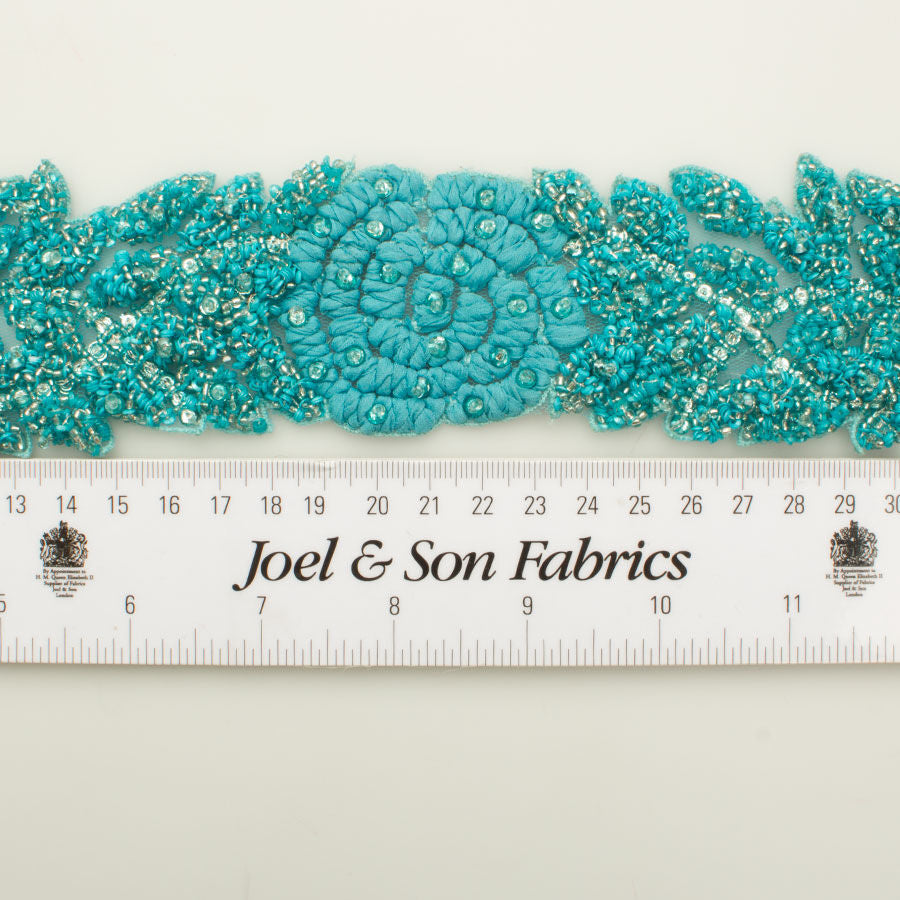 Turquoise 'Flower & Leaves' Beaded Trim