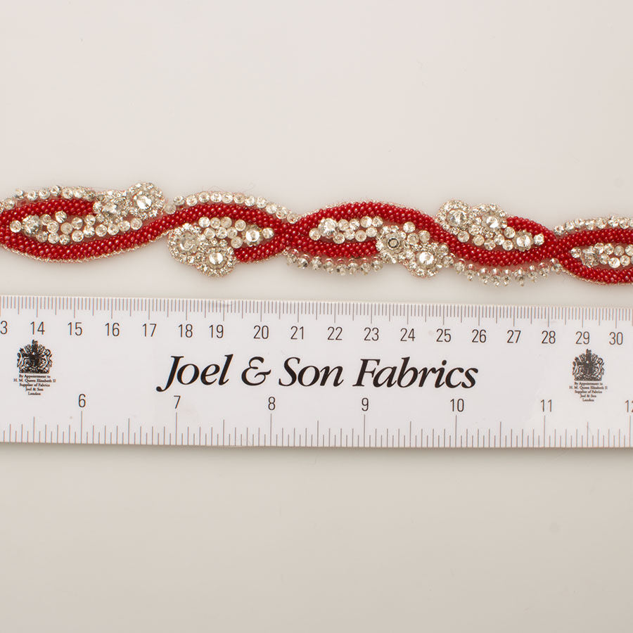 Deep Red Diamanté & Beaded Trim