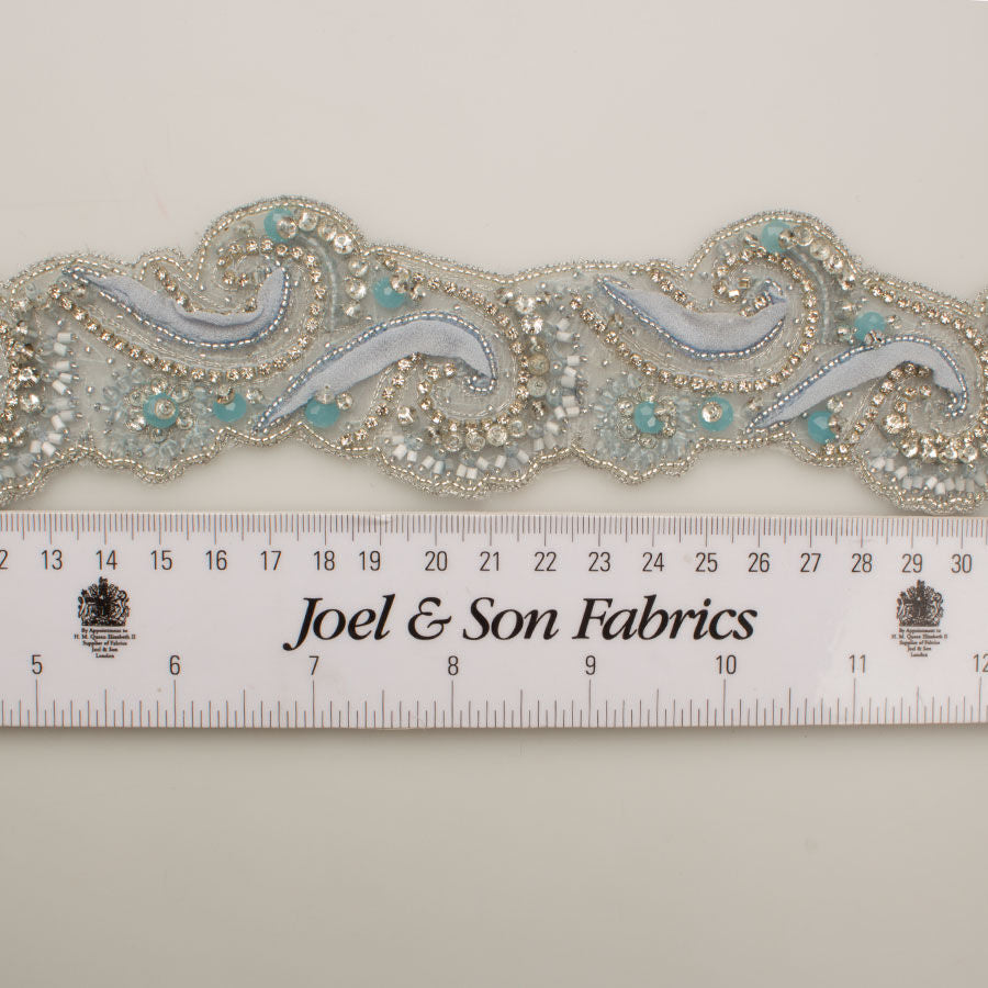 Baby Blue Diamanté & Beaded Trim