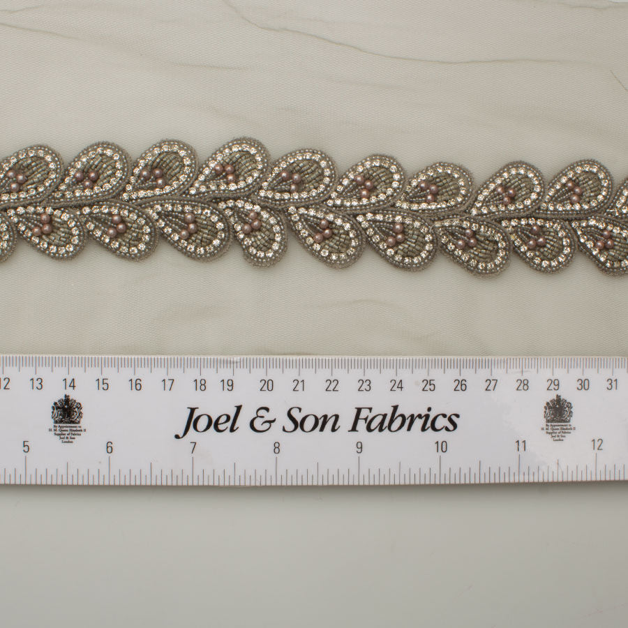 Grey 'Petal' Diamanté & Beaded Trim