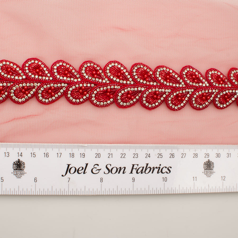 Red 'Petal' Diamanté & Beaded Trim