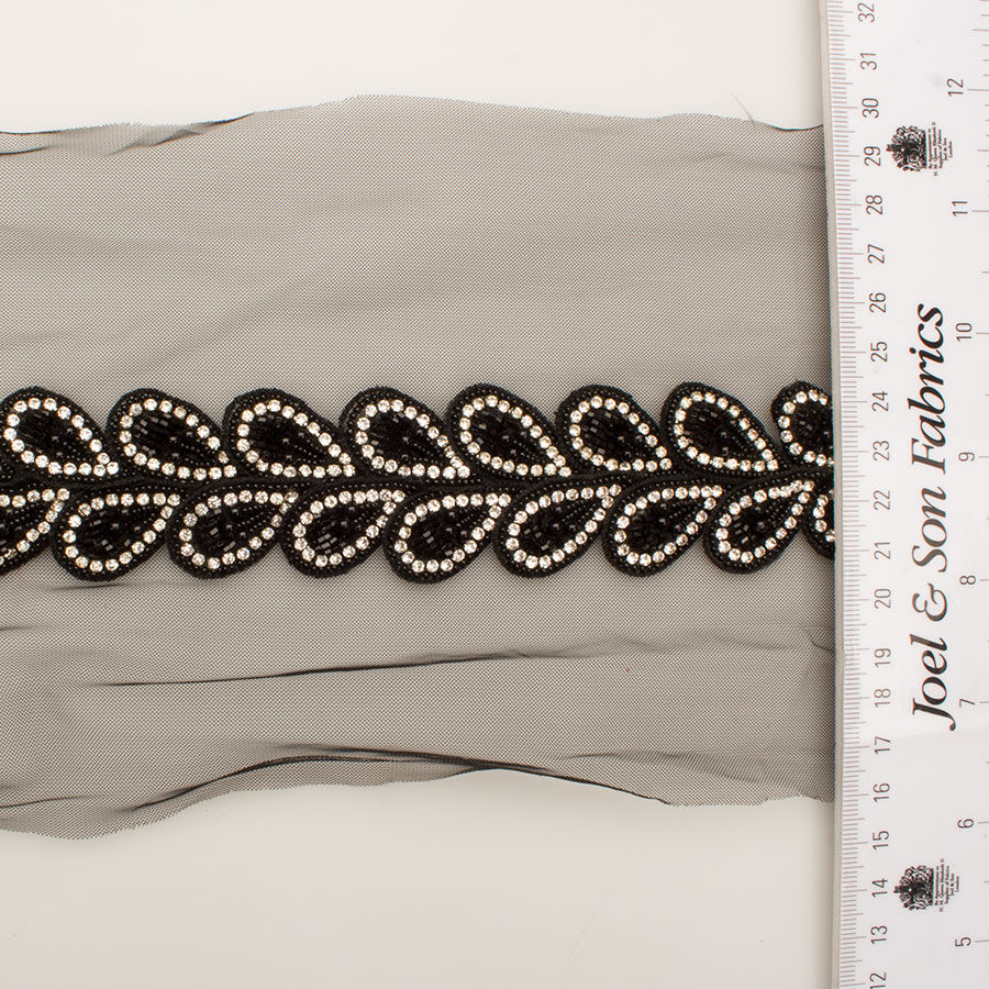 Black 'Petal' Diamanté & Beaded Trim