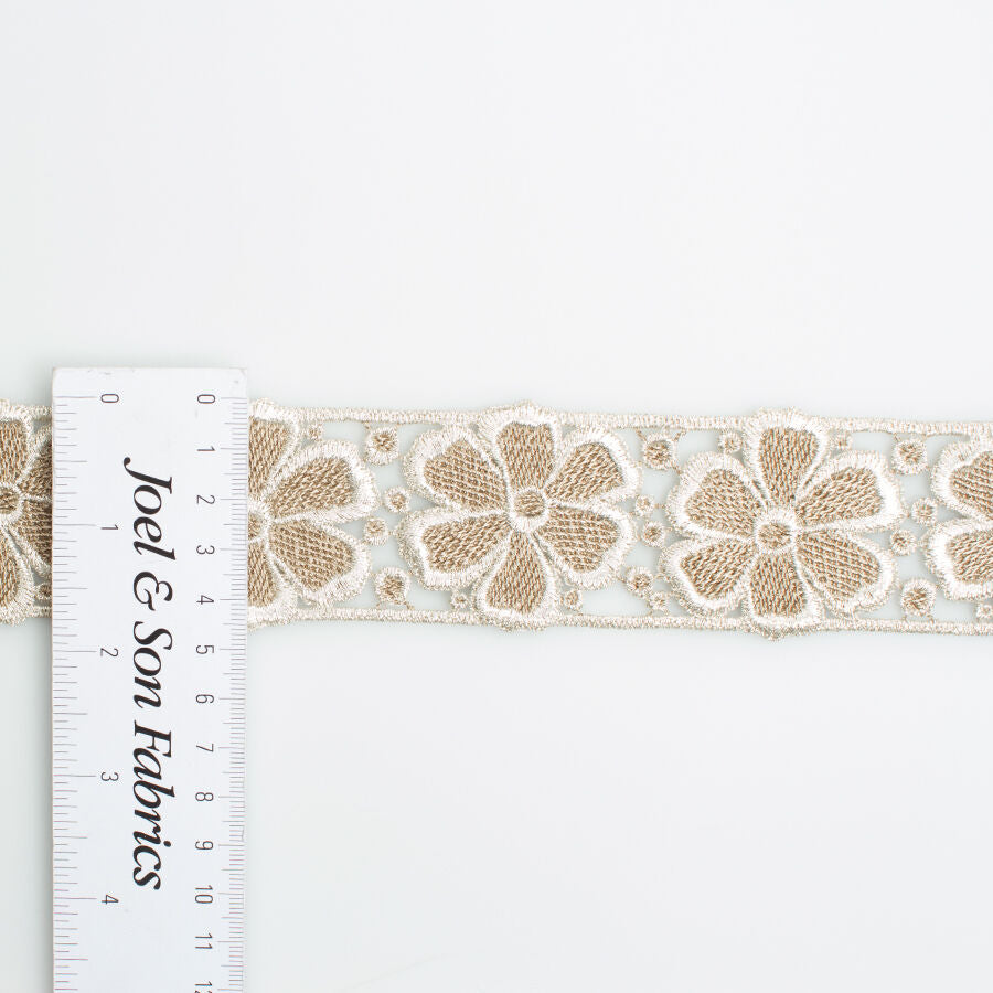 Gold & Beige Floral Metallic Guipure Trim